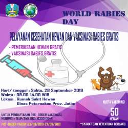 DALAM RANGKA MEMPERINGATI HARI RABIES SEDUNIA/WORLD RABIES DAY 2019 RSH DINAS PETERNAKAN PROV. JATIM MELAKSANAKAN PEMERIKSAAN HEWAN DAN VAKSINASI GRATIS