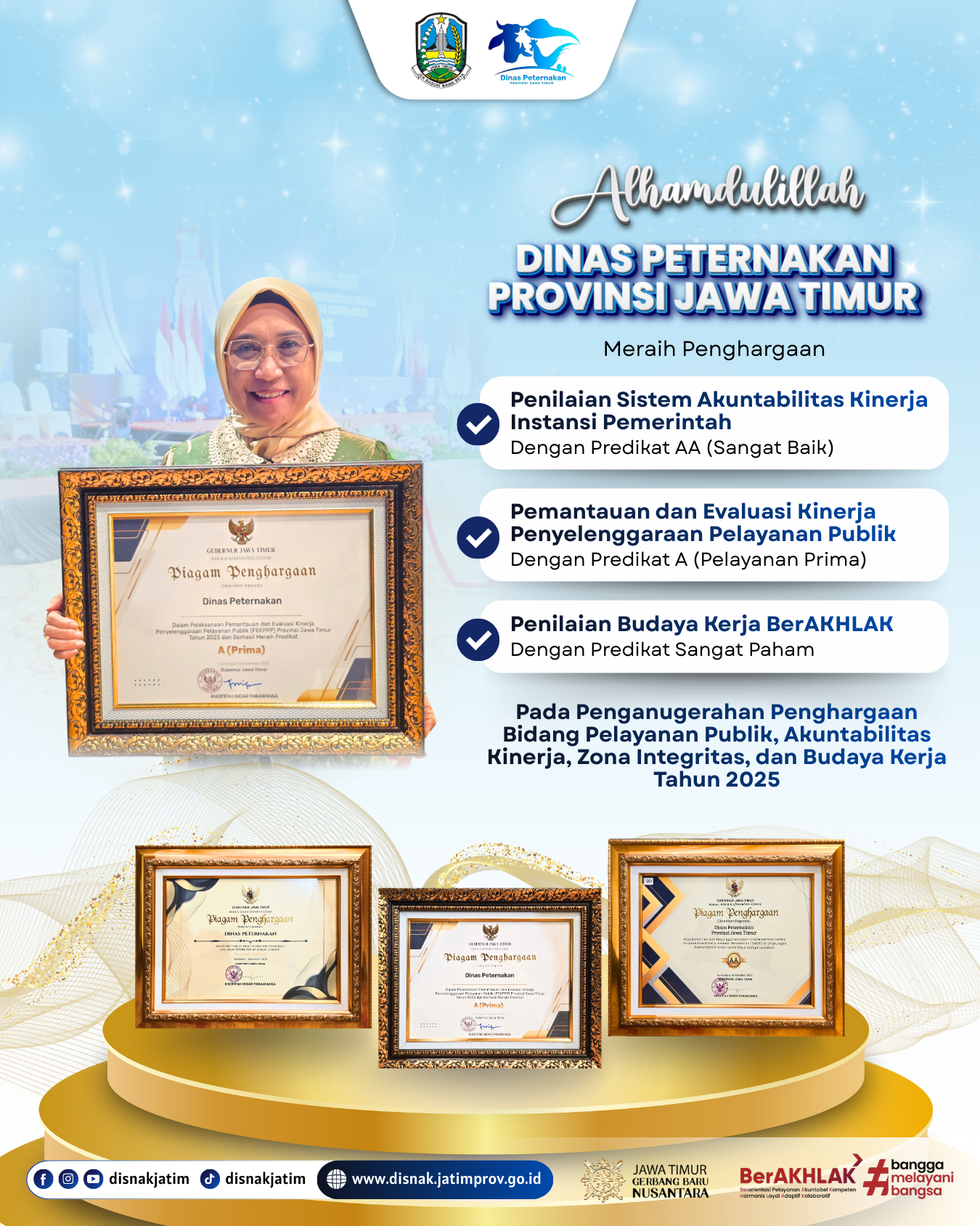 Disnak Jatim Raih Tiga Penghargaan Kinerja dan Pelayanan Publik